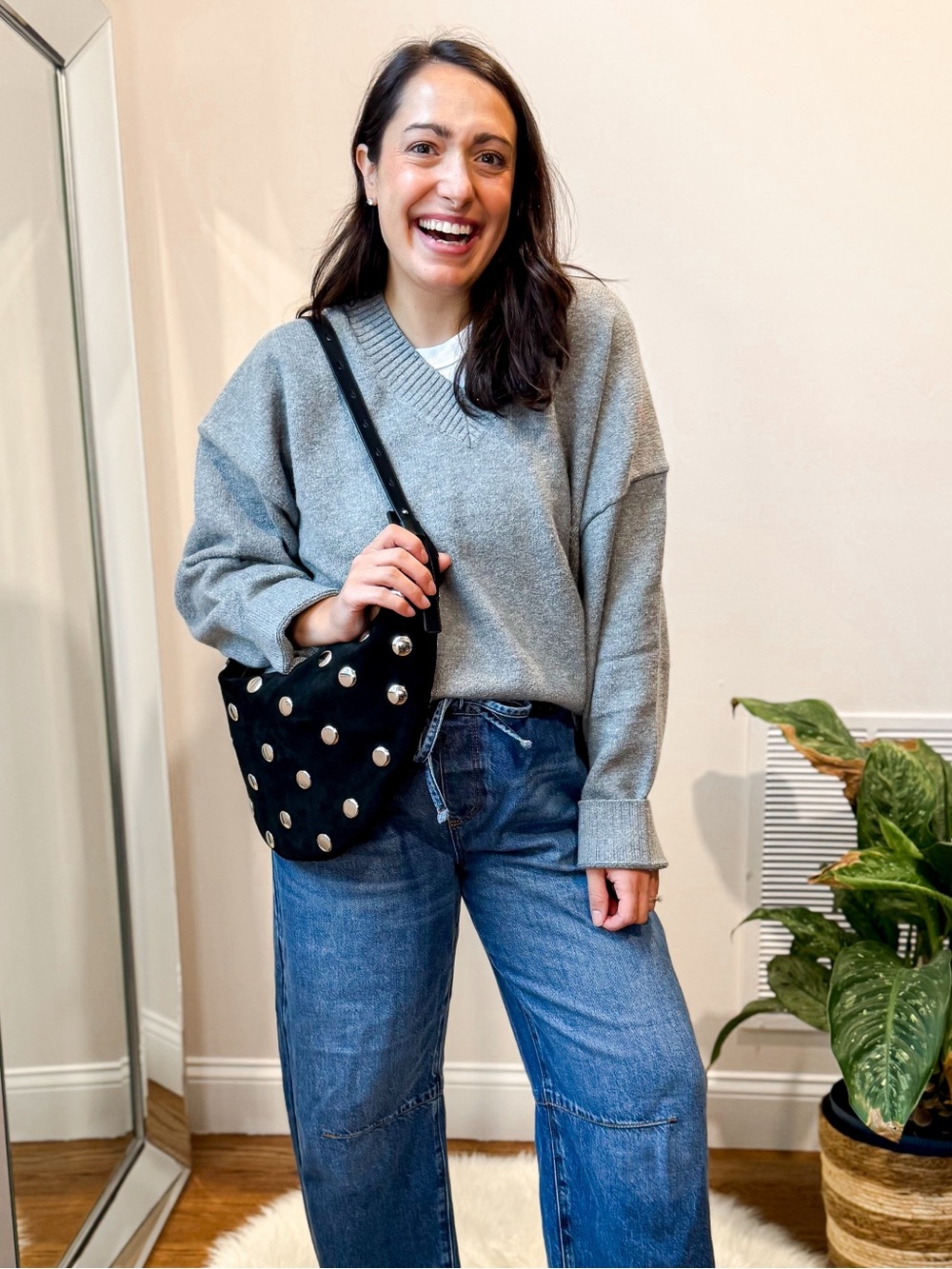 LOFT Gray V-Neck Sweater - Women's Cozy Knit